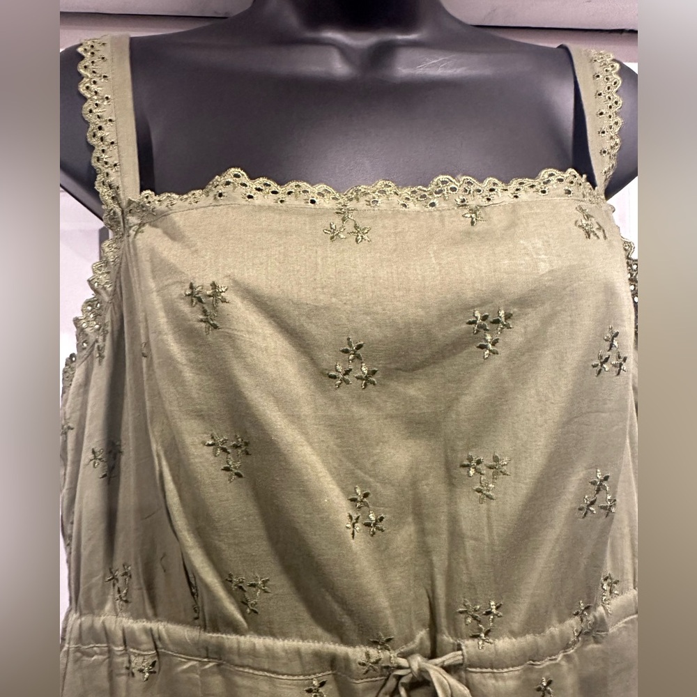 Earthy Green Embroidered Midi Dress - Boho Chic - Picture 2 of 5